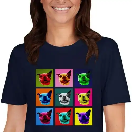 Mascochula camiseta mujer warhol personalizada con tu macota azul marino