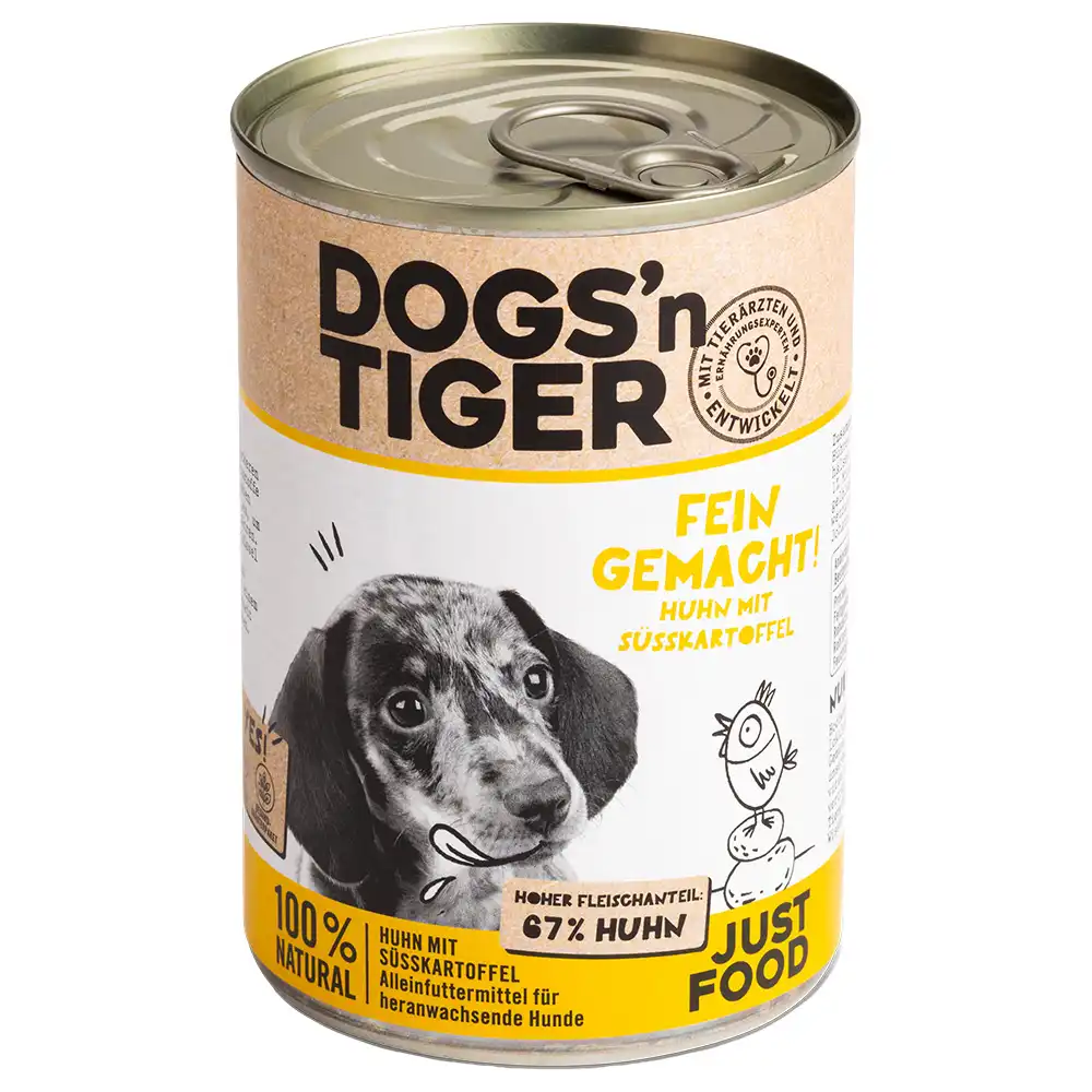 Dogs'n Tiger Junior 6 x 400 g comida húmeda para perros - Pollo y boniato
