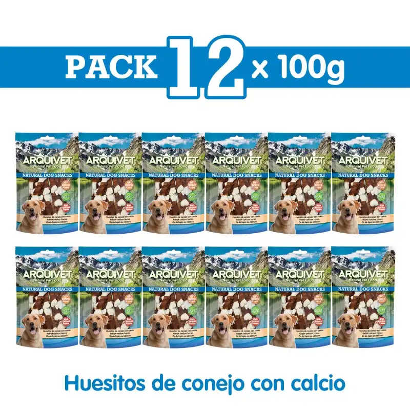 Huesitos de conejo con calcio - 100gr Snack para perros, Unidades 12 unidades