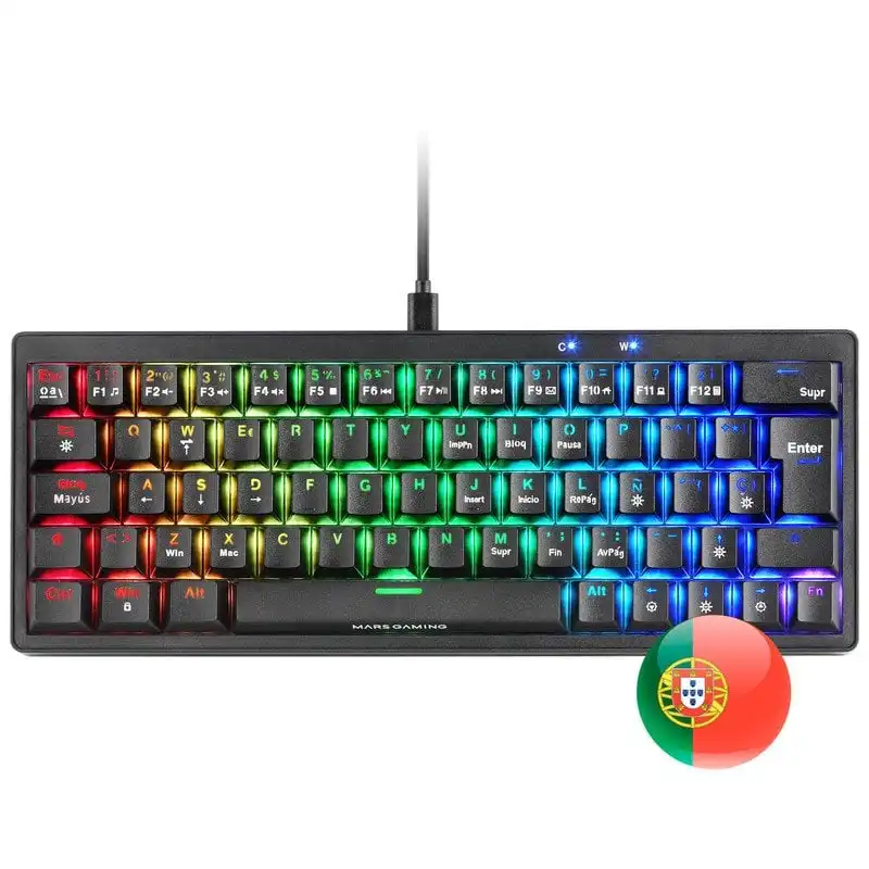 Mars Gaming Mkminipro Teclado Mecánico 60% Rgb Hot-swap Switch Marrón Portugués Negro