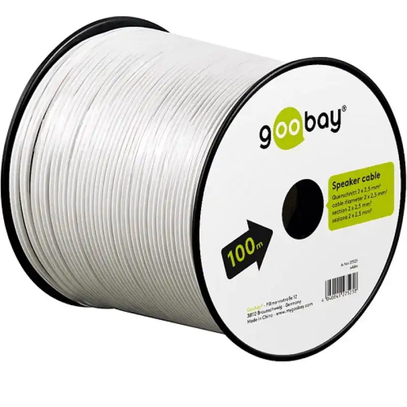 Goobay Bobina de Cable para Altavoz 2x2.5 m 100m Blanco