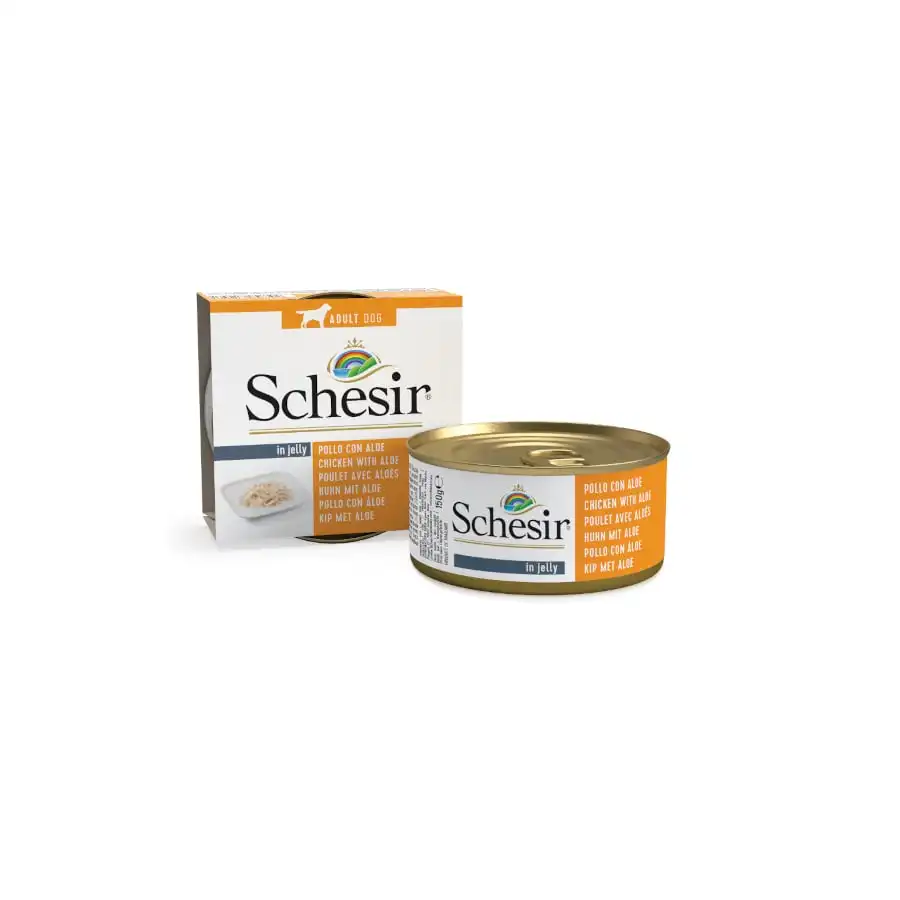 Schesir Adult pollo con aloe en gelatina lata para perros