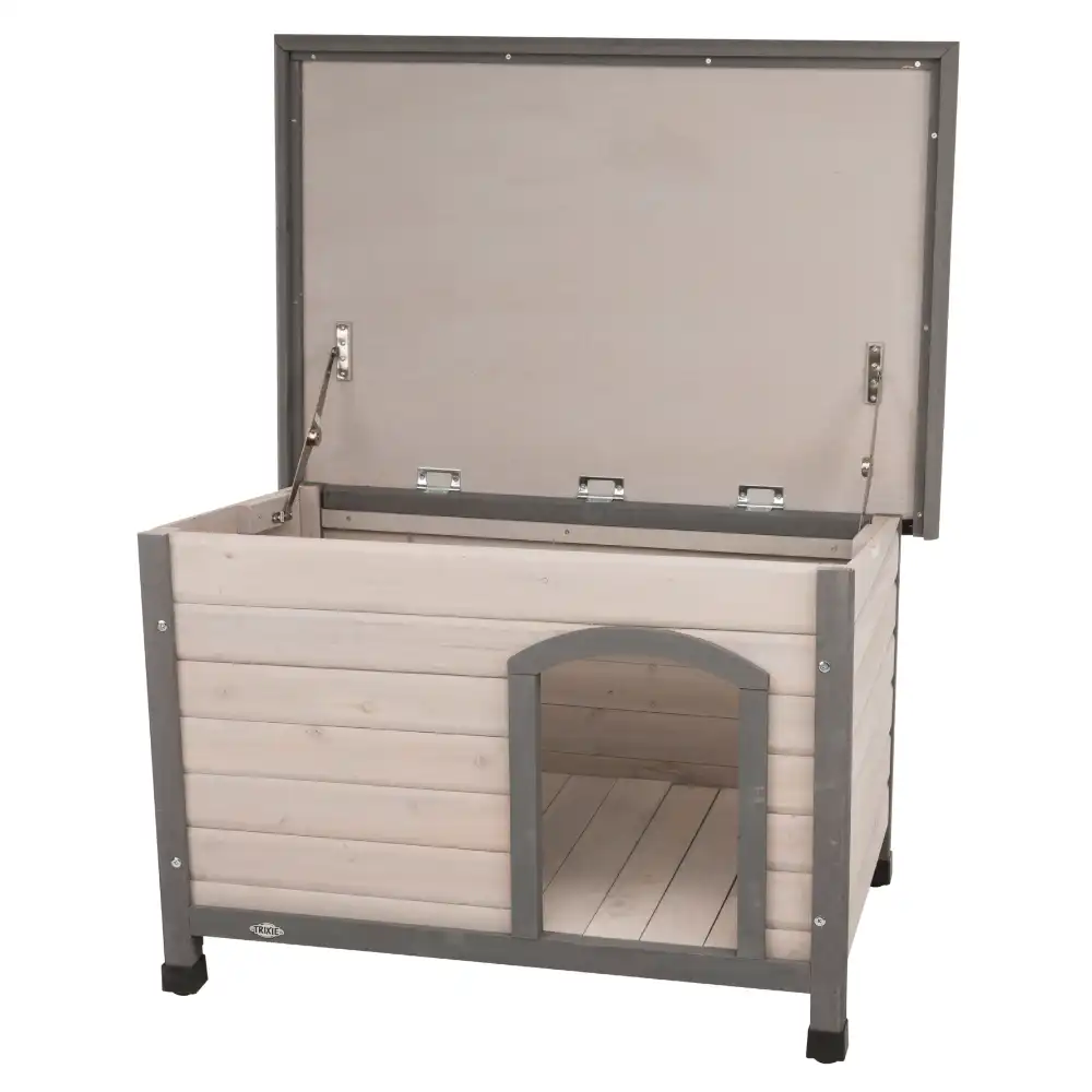 Caseta de madera Trixie Natura Classic de techo plano para perros - S-M, gris: 85 x 60 x 58 cm (An x P x Al)