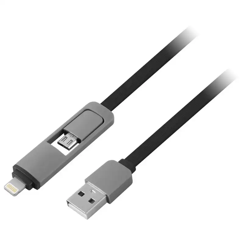 1Life pa:2in1 flat Clable USB/MicroUSB a Lightning 1m Negro