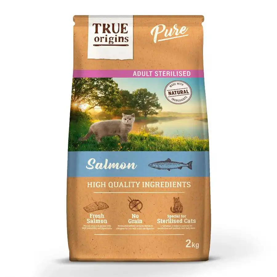 True Origins Pure Adult Sterilised Salmón No Grain pienso para gatos