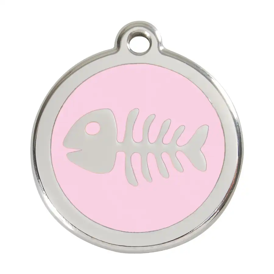 Placa identificativa Acero Inoxidable Esmalte Pez Esqueleto Rosa para perros