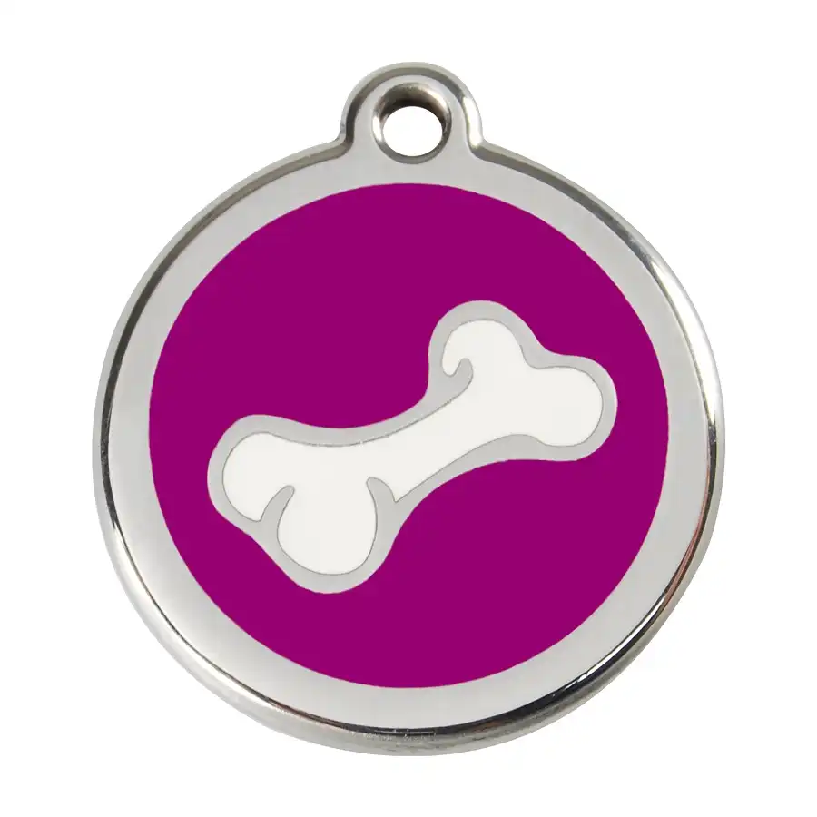 Placa identificativa Acero Inoxidable Esmalte Comic Hueso Morado para perros