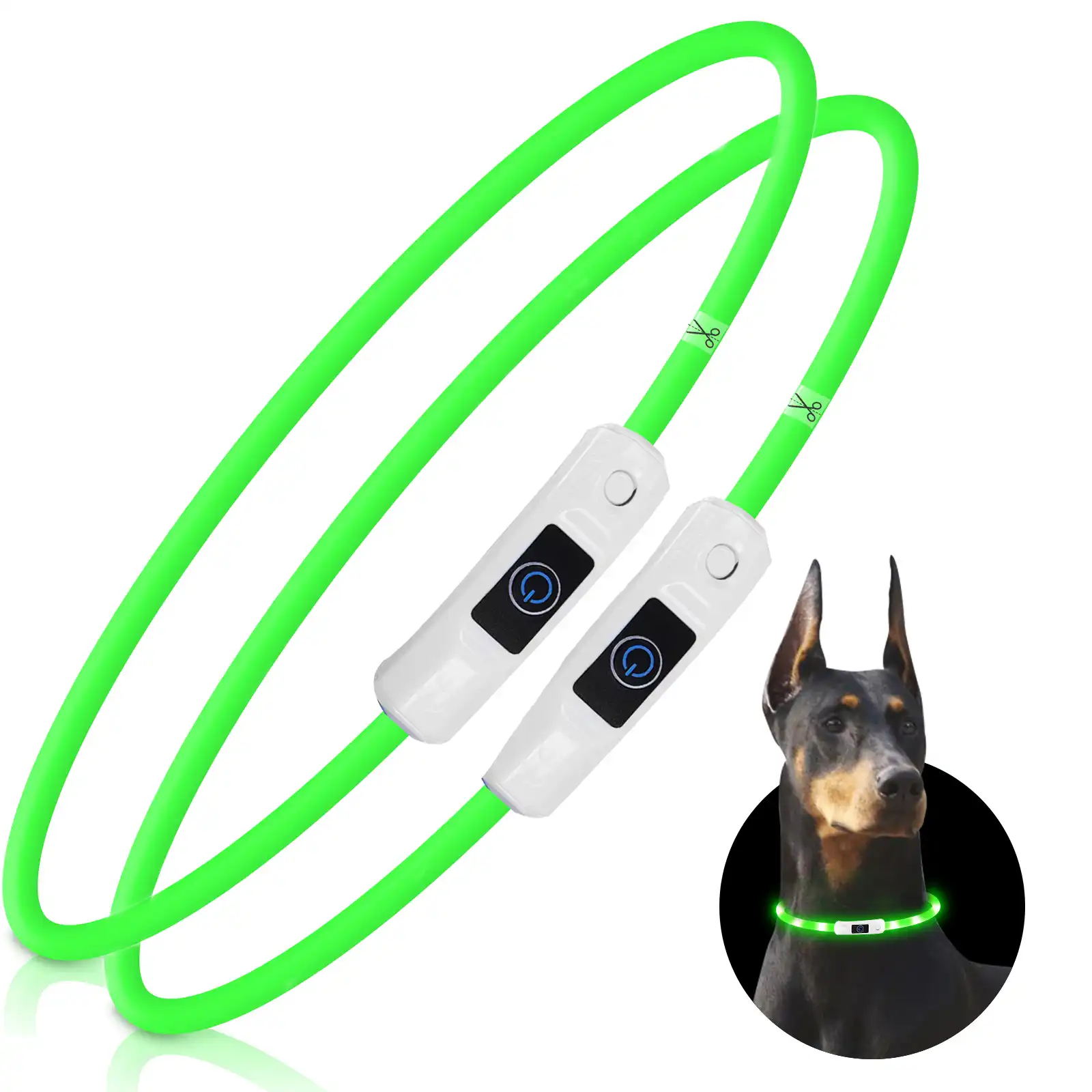 Nobleza - 2 × Collar Luminoso Perro de Seguridad Personalizado, 3 Modos Collar Luz Perro con USB Recargable, Ajustable Impermeable Collares LED para Perros Pequeños/Medianos/Grandes(Verde)