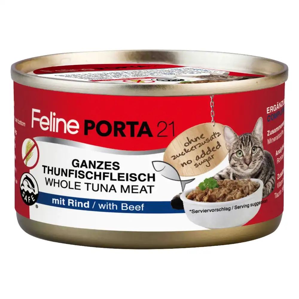 Feline Porta 21 comida para gatos 6 x 90 g - Atún con vacuno